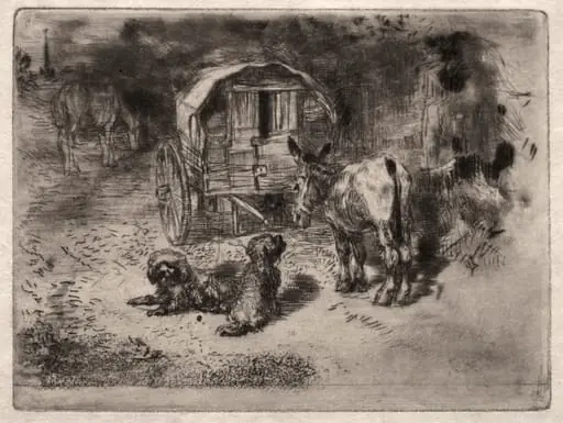 The Guardians of the House, or the Friends of the Saltimbanque, by Félix-Hilaire Buhot