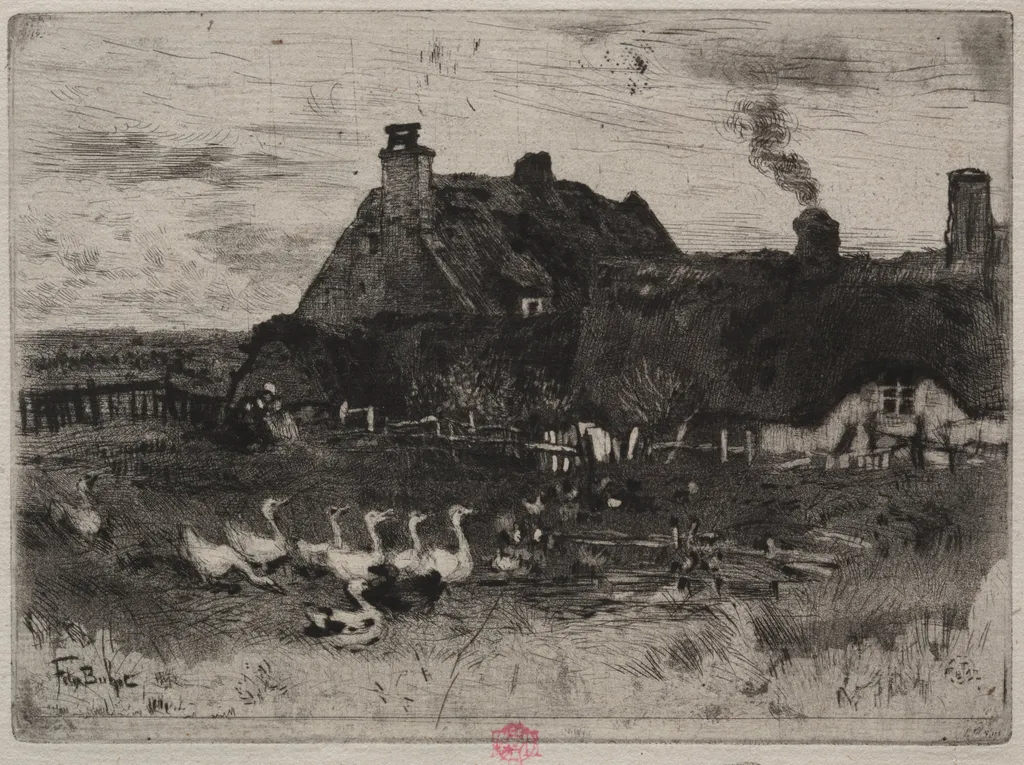 The Little Thatched Cottages, by Félix-Hilaire Buhot, 1878