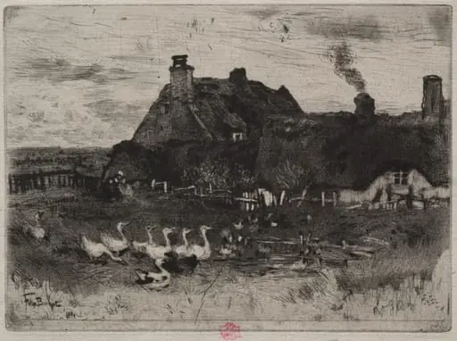 The Little Thatched Cottages, by Félix-Hilaire Buhot