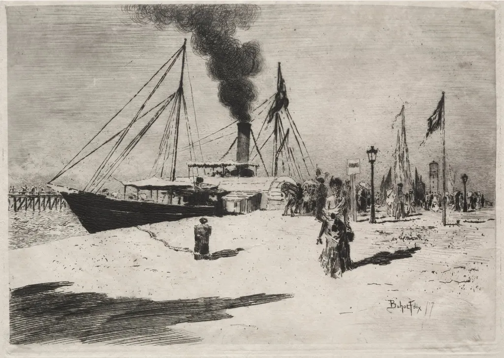 The Wharf at Trouville, by Félix-Hilaire Buhot, 1877