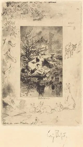 Title Page for "Lettres de Mon Moulin", by Félix-Hilaire Buhot, 1885