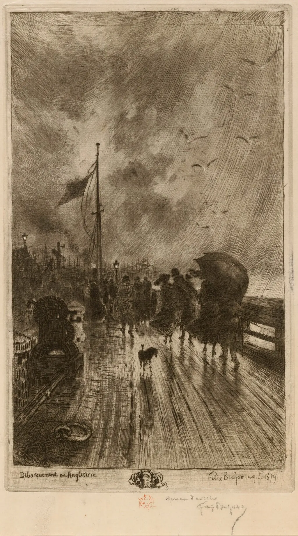 Un Débarquement en Angleterre, by Félix-Hilaire Buhot, ink, 1879