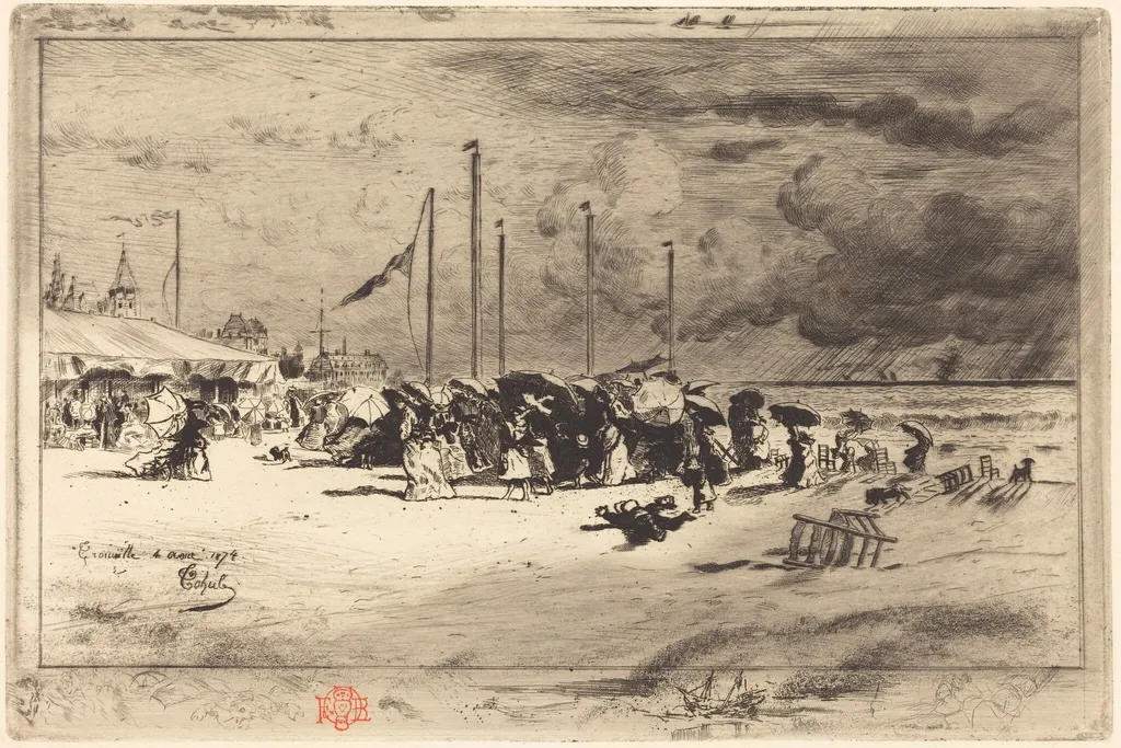Un Grain à Trouville (Squall at Trouville), by Félix-Hilaire Buhot, ink, 1874