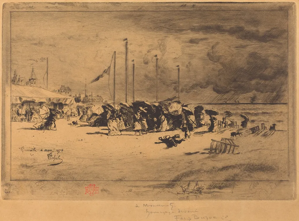 Un Grain à Trouville (Squall at Trouville), by Félix-Hilaire Buhot, ink, 1874