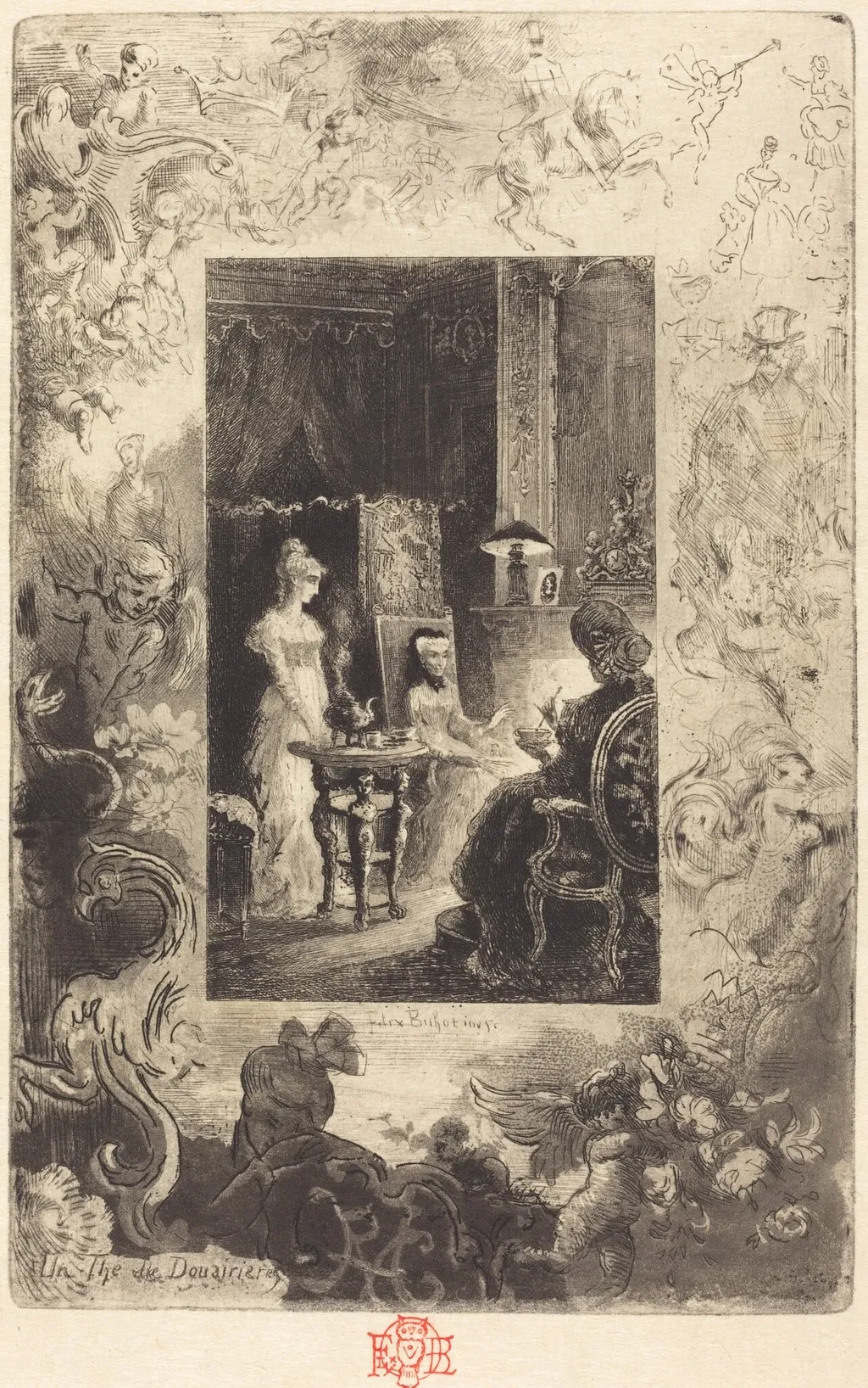 Un Thé de Douairières (The Dowagers' Tea Party), by Félix-Hilaire Buhot, ink, 1880