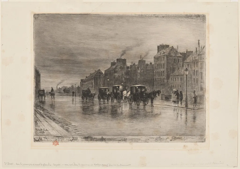 Une Matinée d'Hiver au Quai de l'Hôtel-Dieu (Winter Morning on the Quai de l'Hôtel-Dieu), by Félix-Hilaire Buhot, ink, 1876