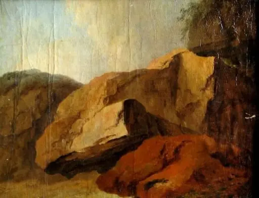 Peisaj cu grup de stânci ; pandant: Grup de stânci cu un om și două vipere, by Felix Meyer