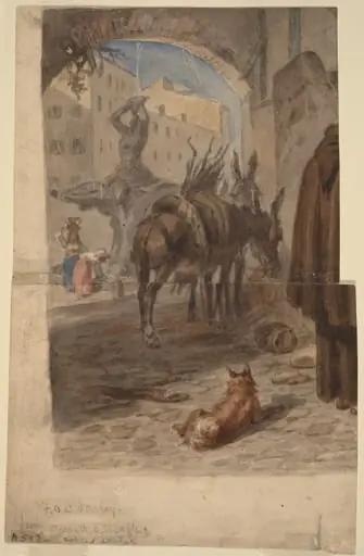 Bernini Fountain, Rome [recto], by Felix Octavius Carr Darley