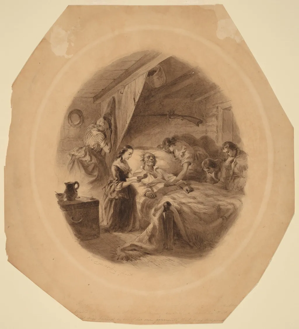 The Squatter's Death, by Felix Octavius Carr Darley, ink, 1860