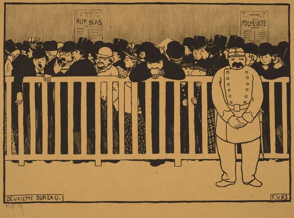 Deuxieme Bureau (Box Office), by Félix Vallotton, ink, 1893