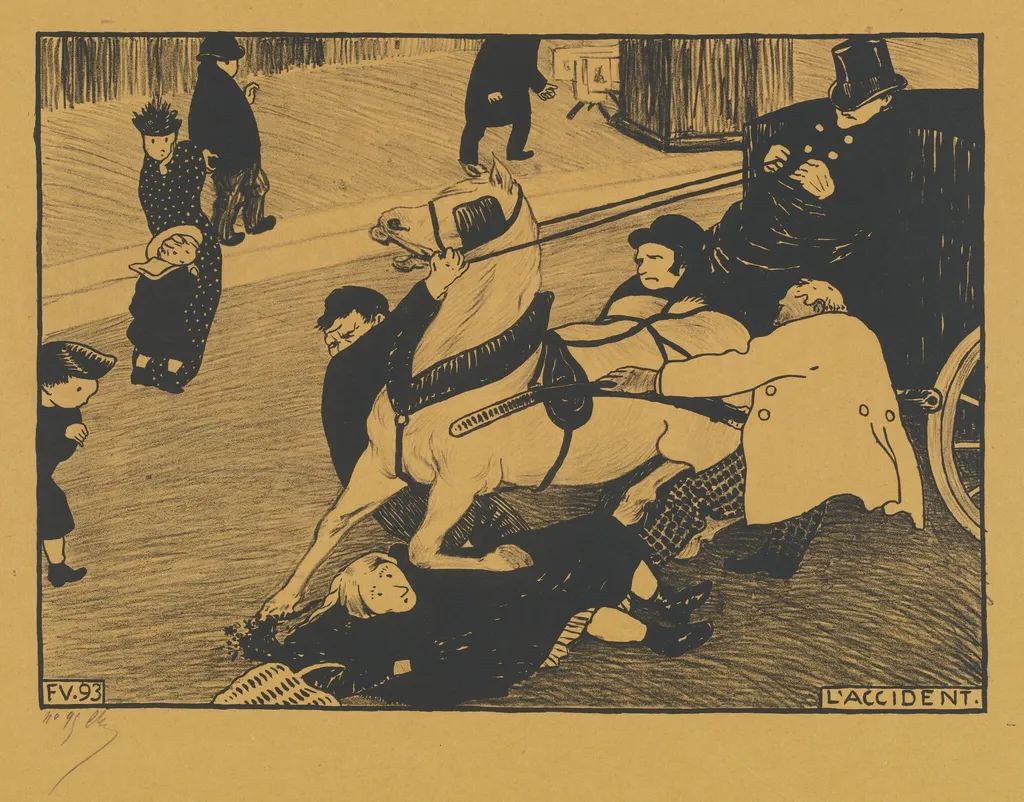 L'Accident (The Accident), by Félix Vallotton, ink, 1893
