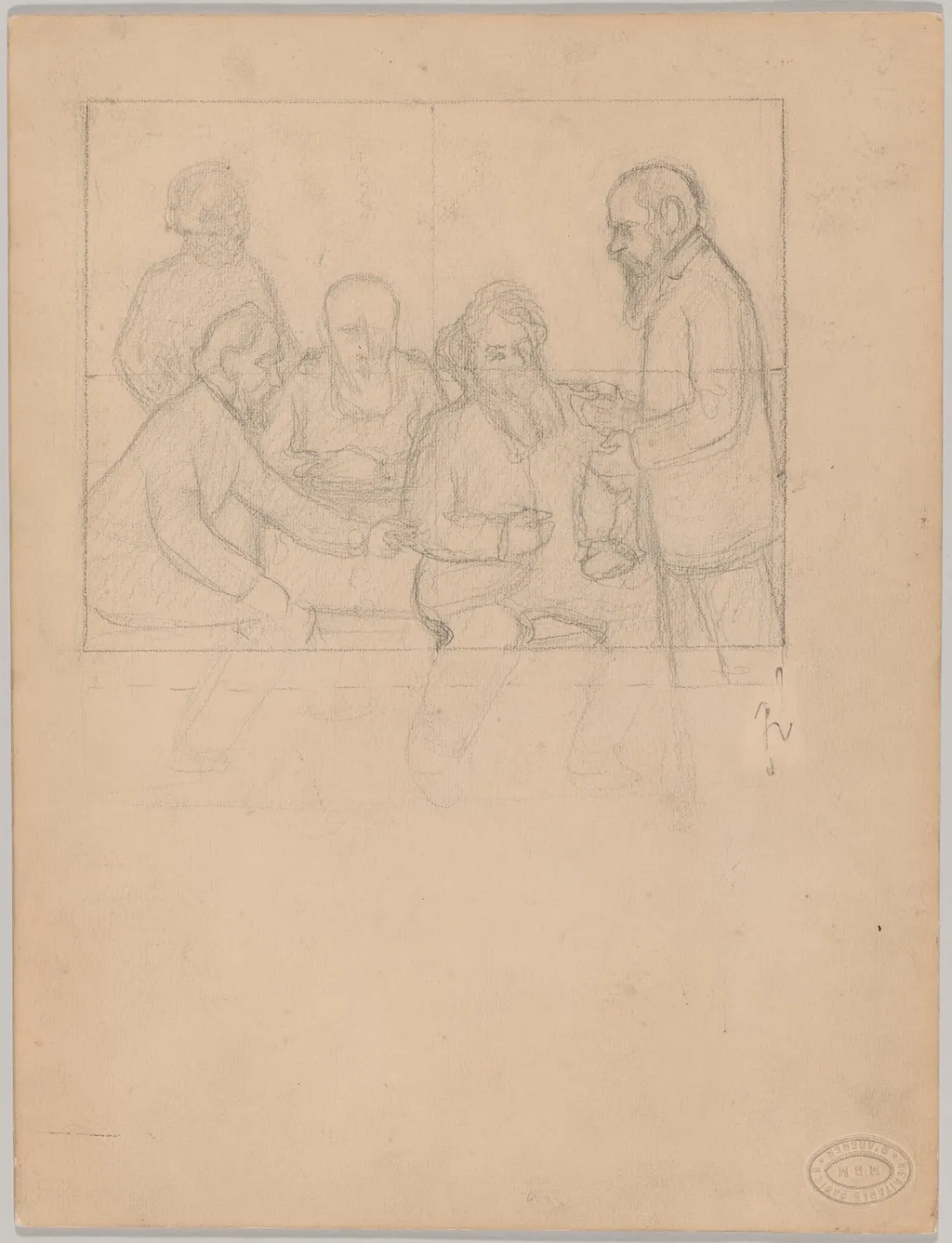 Study for 'Les cinq peintres' (The Five Painters), by Félix Vallotton, graphite, 1902