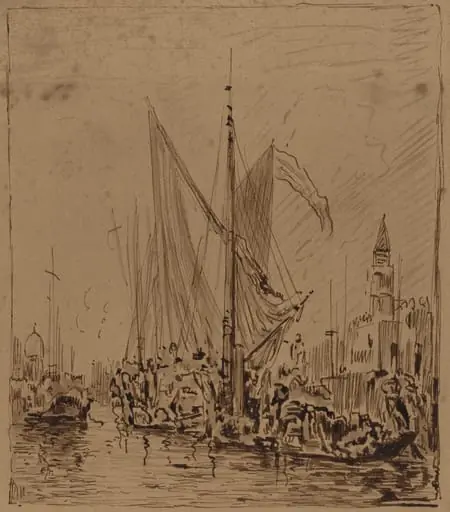 Boats and Gondolas before the Piazza San Marco, by Félix Ziem