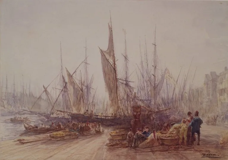 Harbor in Marseilles, by Félix Ziem, watercolor, 1864
