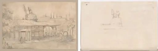Pavilion Near a Mosque (recto) Sketch for Pavilion Near a Mosque (verso), by Félix Ziem