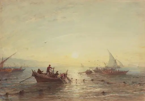 Tuna Fishing at Sunrise off the Coast near Marseilles, by Félix Ziem
