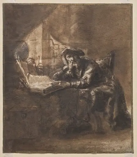 An Old Man Seated at a Table, His Head Resting on His Right Hand (recto), by Ferdinand Bol