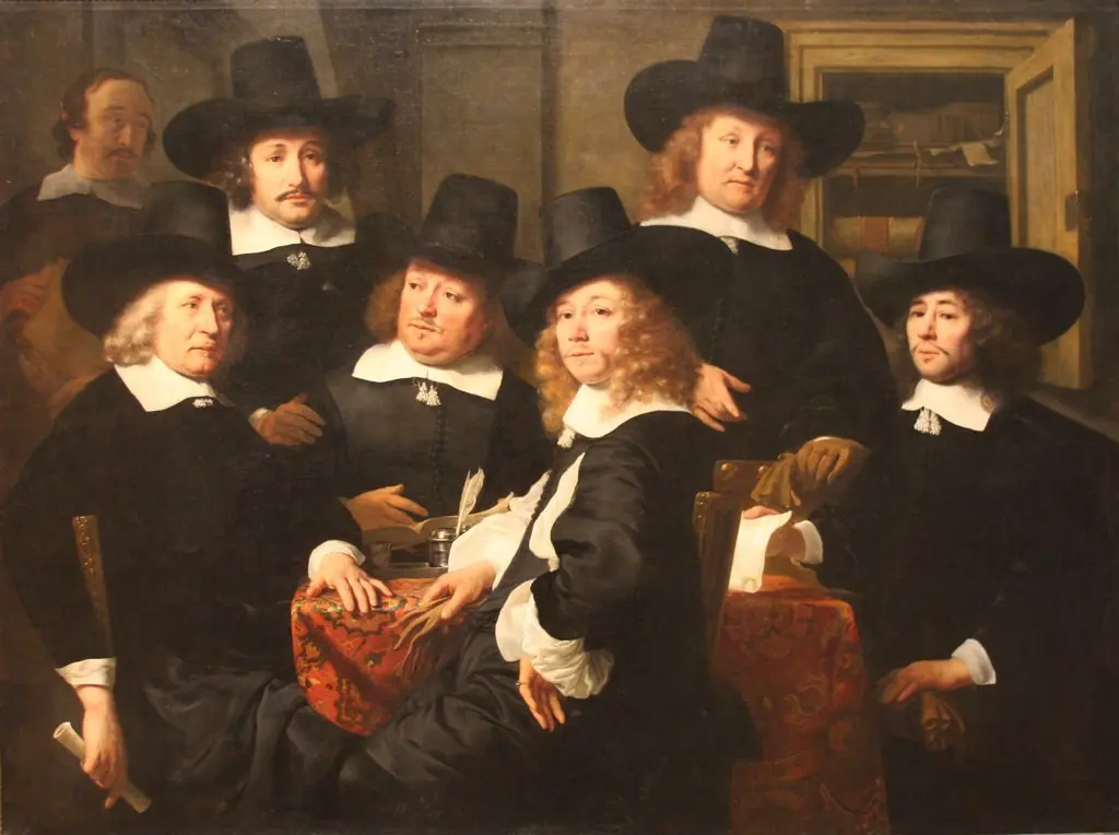 Six regents and the beadle of the Nieuwe Zijds institute for the outdoor relief of the poor, by Ferdinand Bol