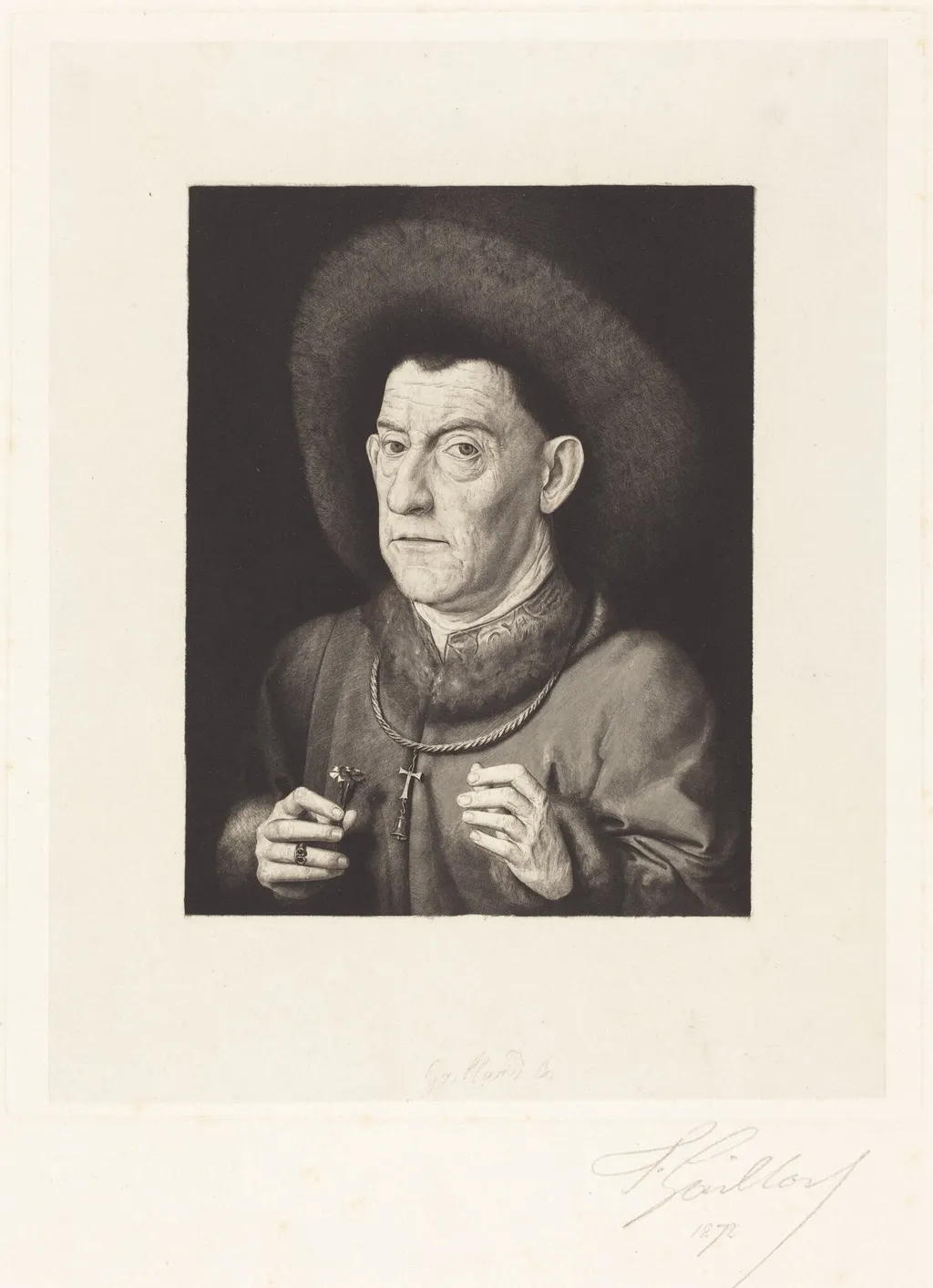 The Man with the Pink, by Ferdinand Gaillard, ink, 1860