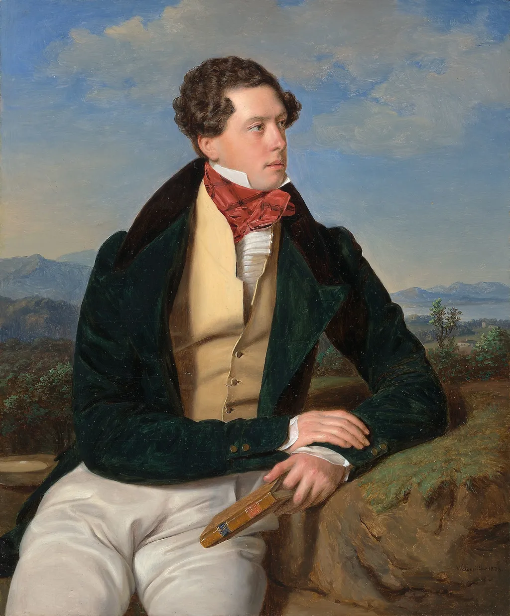 The Actor Maximilian Korn in a Landscape, by Ferdinand Georg Waldmüller, unspecified, 1828