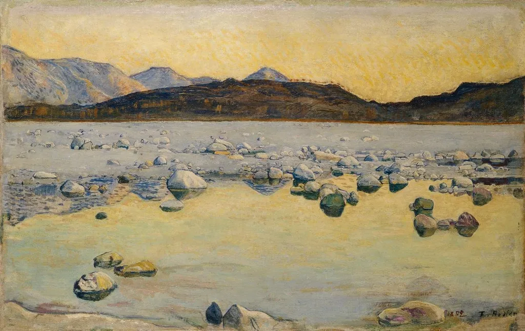Am Ufer der Maggia am Abend, by Ferdinand Hodler, oil, 1897