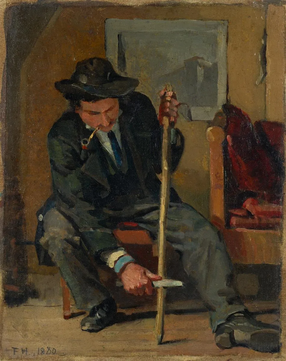 Der Stabschnitzer, by Ferdinand Hodler, oil, 1890