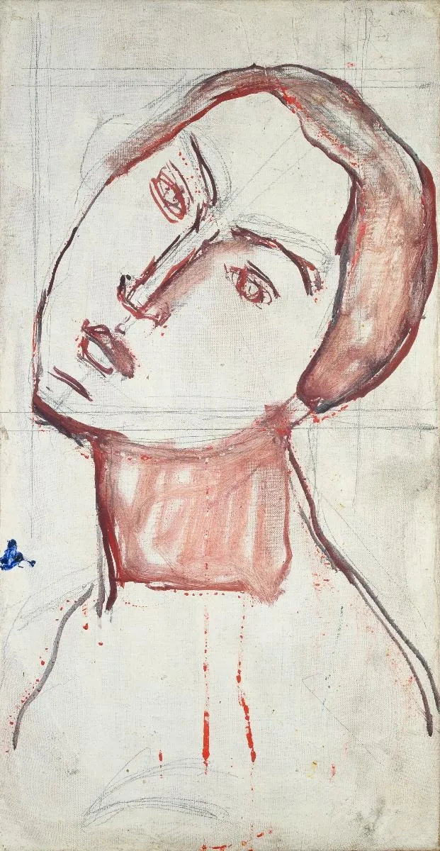 Schreitender weiblicher Akt, Kopfstudie, by Ferdinand Hodler, oil, 1916