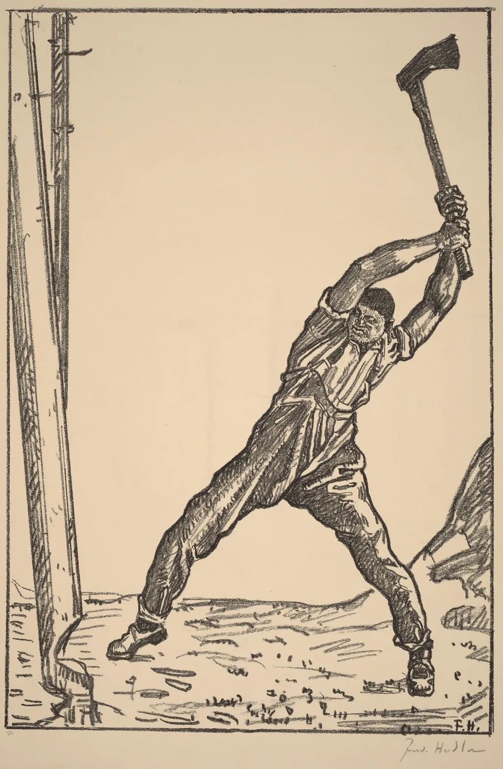 The Woodcutter, by Ferdinand Hodler, ink, 1910
