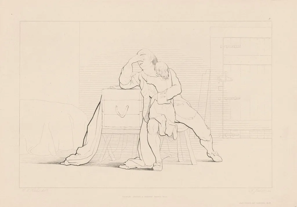 Gertrude Climbed a Widowed Father's Knee, by Ferdinand Joubert, ink, 1846