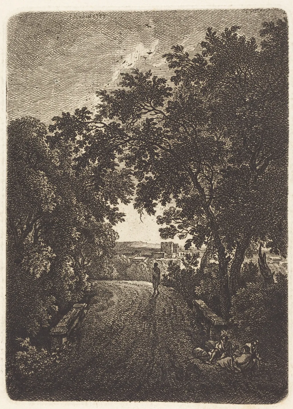 An Evening Stroll, by Ferdinand Kobell, ink, 1777