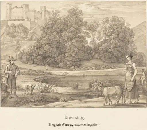 Dienstag - Bergveste Salzburg vor der Mittagseit (Tuesday - The Castle of Salzburg from the Noontime Side), by Ferdinand Olivier