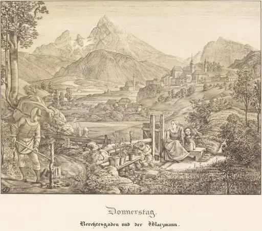 Donnerstag - Berchtesgaden und der Watzmann (Thursday - Berchtesgaden and the Watzmann Mountain), by Ferdinand Olivier