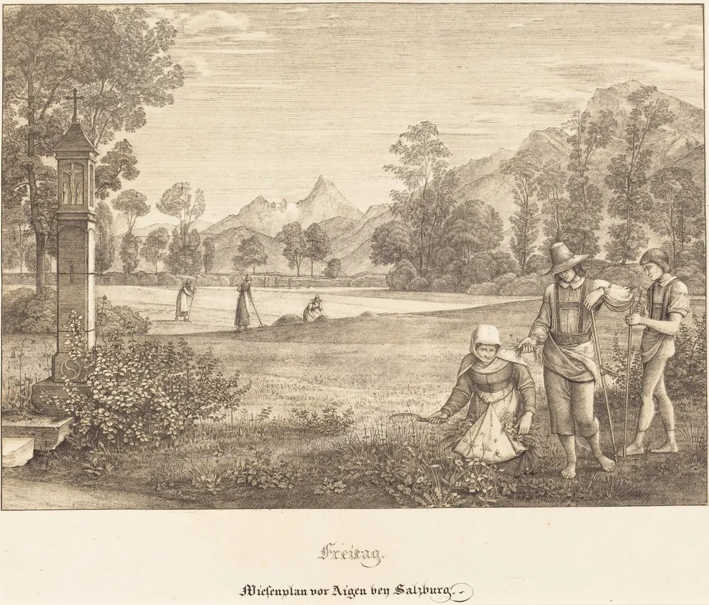 Freitag - Wiesenplan vor Aigen bey Salzburg (Meadow before Aigen near Salzburg), by Ferdinand Olivier, ink, 1823