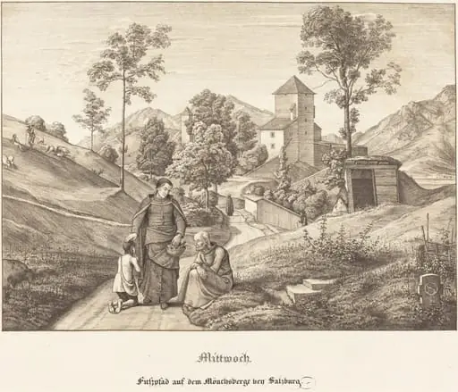 Mittwoch - Fusspfad auf dem Mönchsberge bey Salzburg (Wednesday - Footpath on the Mönchsberge near Salzburg), by Ferdinand Olivier