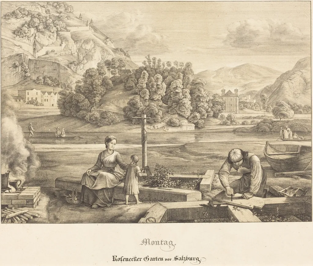 Montag - Rosenecker Garten vor Salzburg (Monday - Rosenecker Garden near Salzburg), by Ferdinand Olivier, ink, 1823