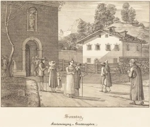 Sonntag - Kircheneingang in Berchtesgaden (Sunday - Going to Church near Berchtesgaden), by Ferdinand Olivier
