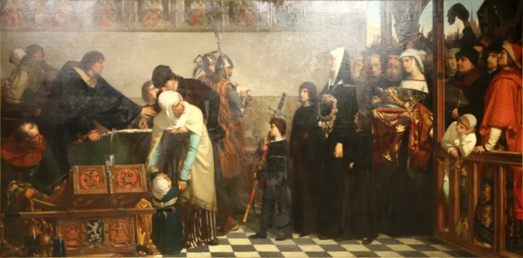 Offering to the fatherland by the Widow of Jacob van Artevelde, by Ferdinand Pauwels
