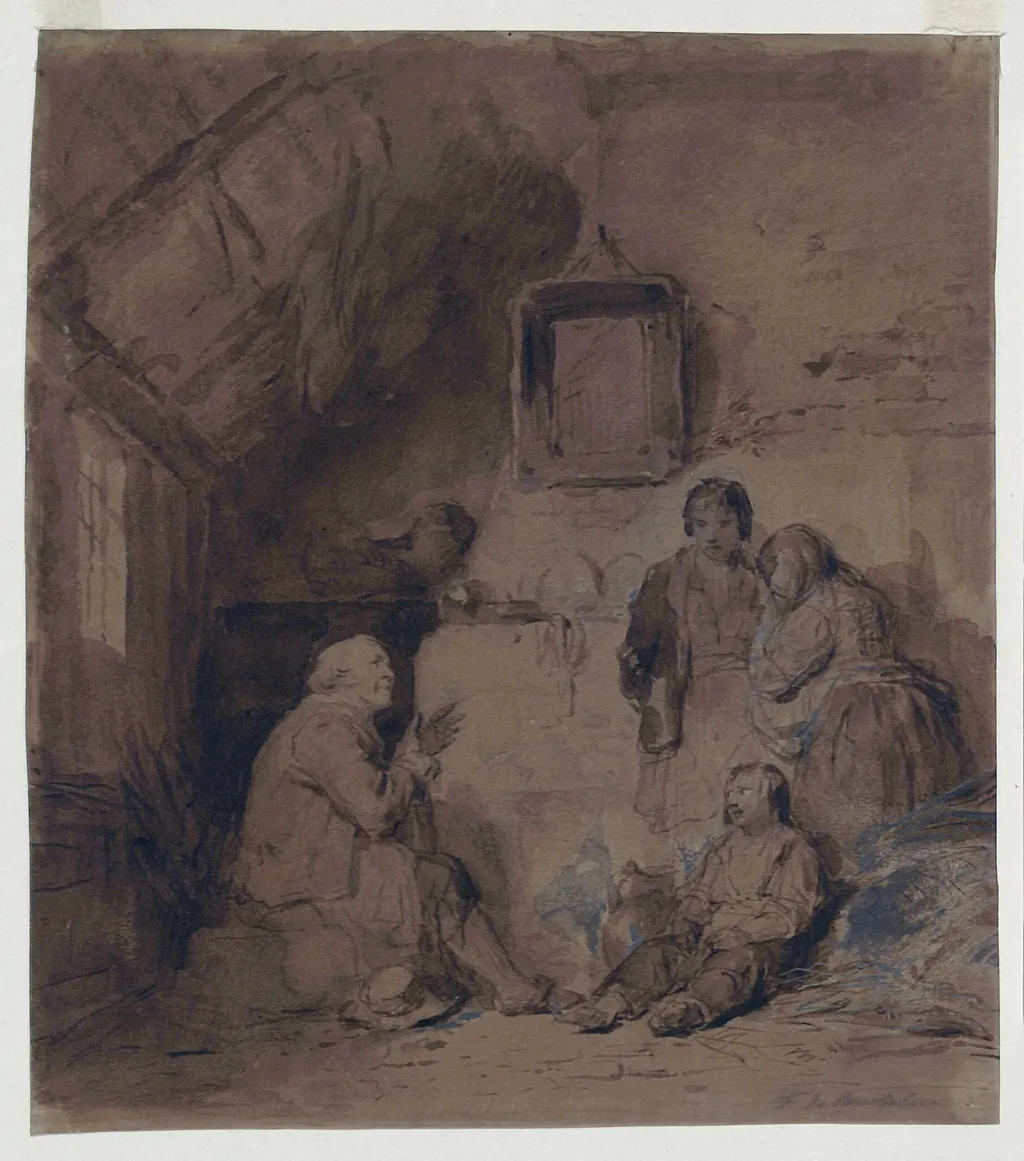 A Poor Family Lamenting Their Situation in Their Humble Home, by Ferdinand the elder de Braekeleer, paint, 1850