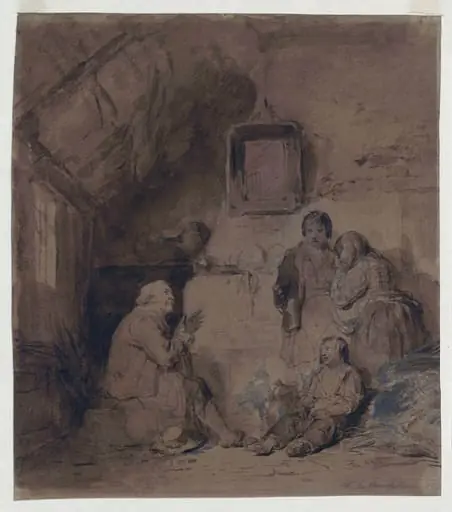 A Poor Family Lamenting Their Situation in Their Humble Home, by Ferdinand the elder de Braekeleer