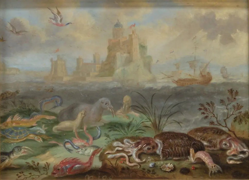Ansichten aus den vier Weltteilen mit Szenen von Tieren: Bartanico oder Battanico, by Ferdinand van Kessel the Elder