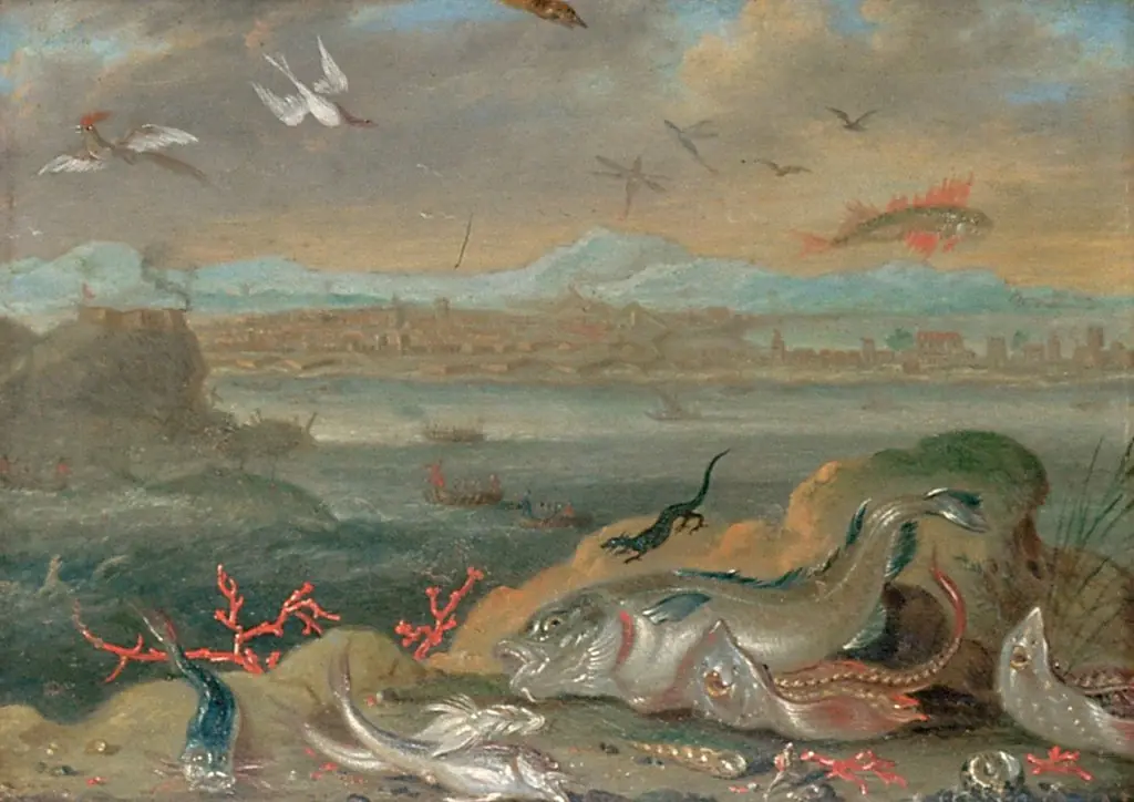 Ansichten aus den vier Weltteilen mit Szenen von Tieren: Callao (Peru), by Ferdinand van Kessel the Elder