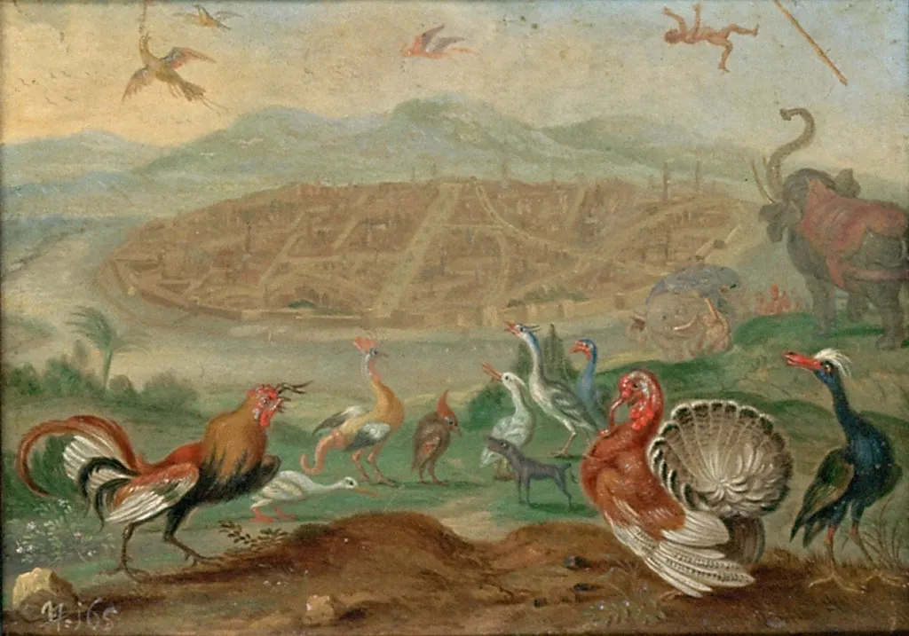 Ansichten aus den vier Weltteilen mit Szenen von Tieren. Iudia in Siam, by Ferdinand van Kessel the Elder, unspecified, 1682