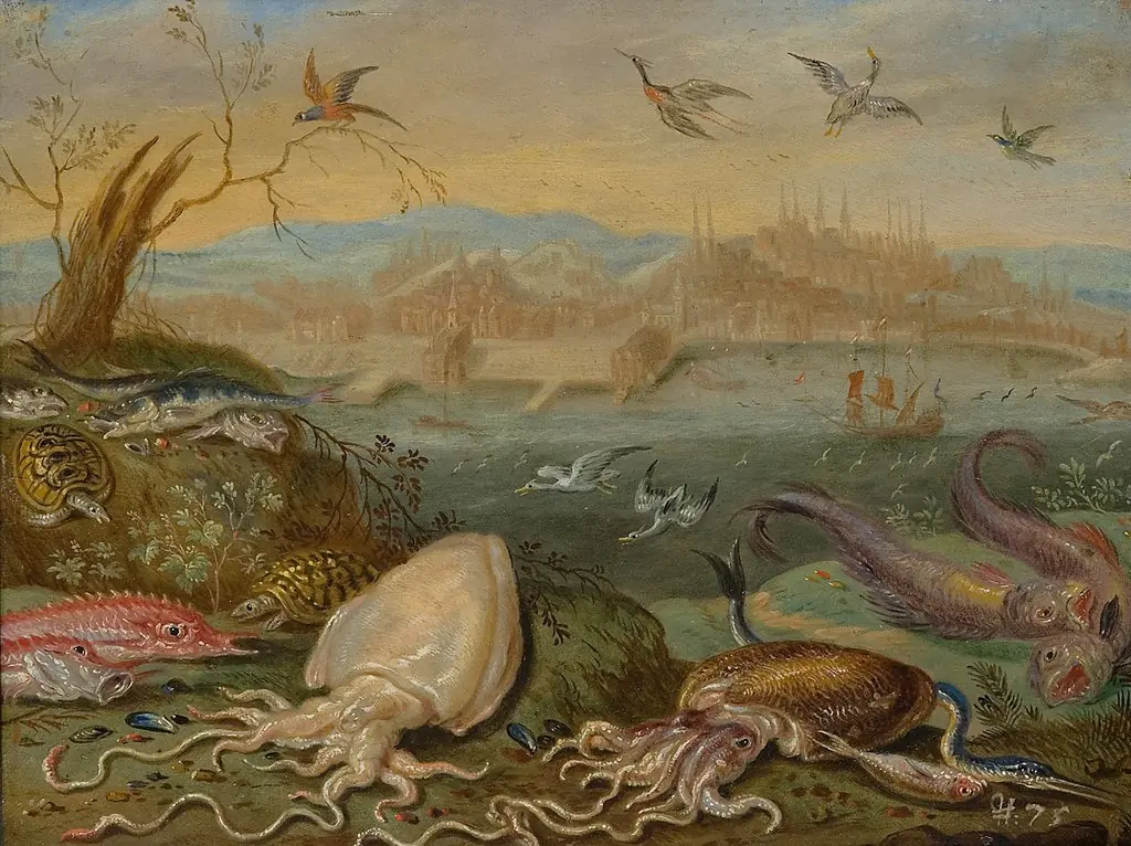 Ansichten aus den vier Weltteilen mit Szenen von Tieren: Lissabon, by Ferdinand van Kessel the Elder