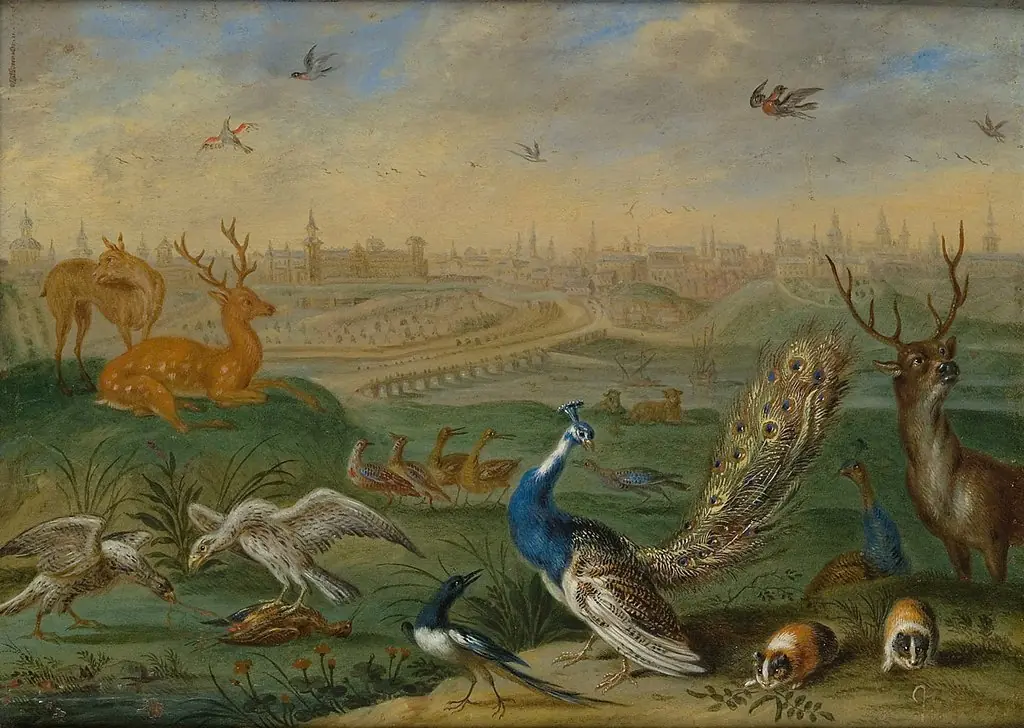 Ansichten aus den vier Weltteilen mit Szenen von Tieren: Madrid, by Ferdinand van Kessel the Elder