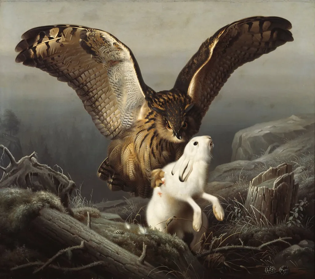 Huuhkaja iskee jänikseen, by Ferdinand von Wright, unspecified