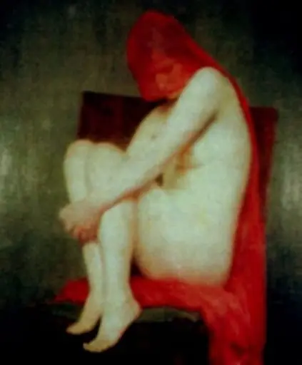 Femeie ghemuită (Femeie cu voal roșu), by Ferenc Paczka