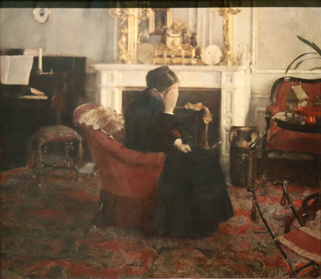 Listening to Music by Schumann, by Fernand Khnopff, oil, 1892
