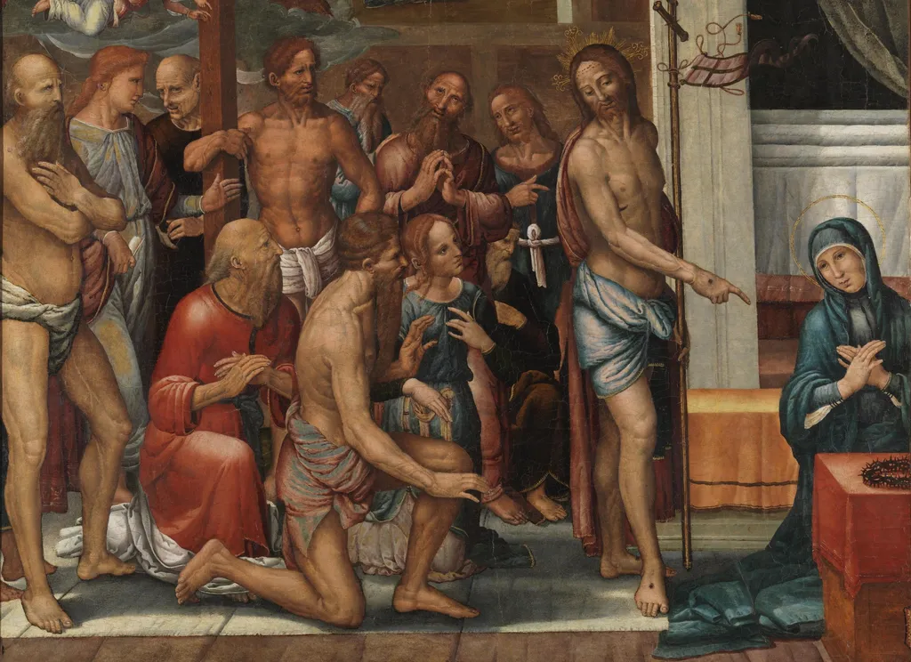 Christ presents the Redeemed from Limbo to the Virgin, by Fernando Yáñez de la Almedina, oil, 1510