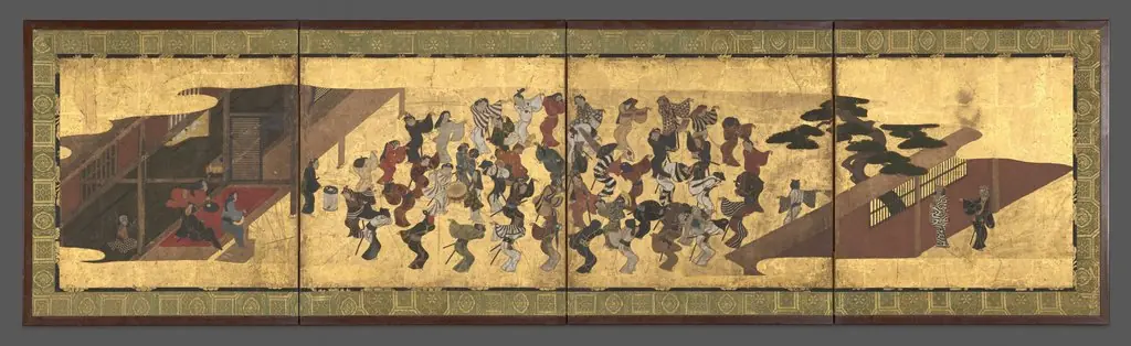 Festive Dancing at a Samurai Residence (Fūryū odori zu byōbu), 1660