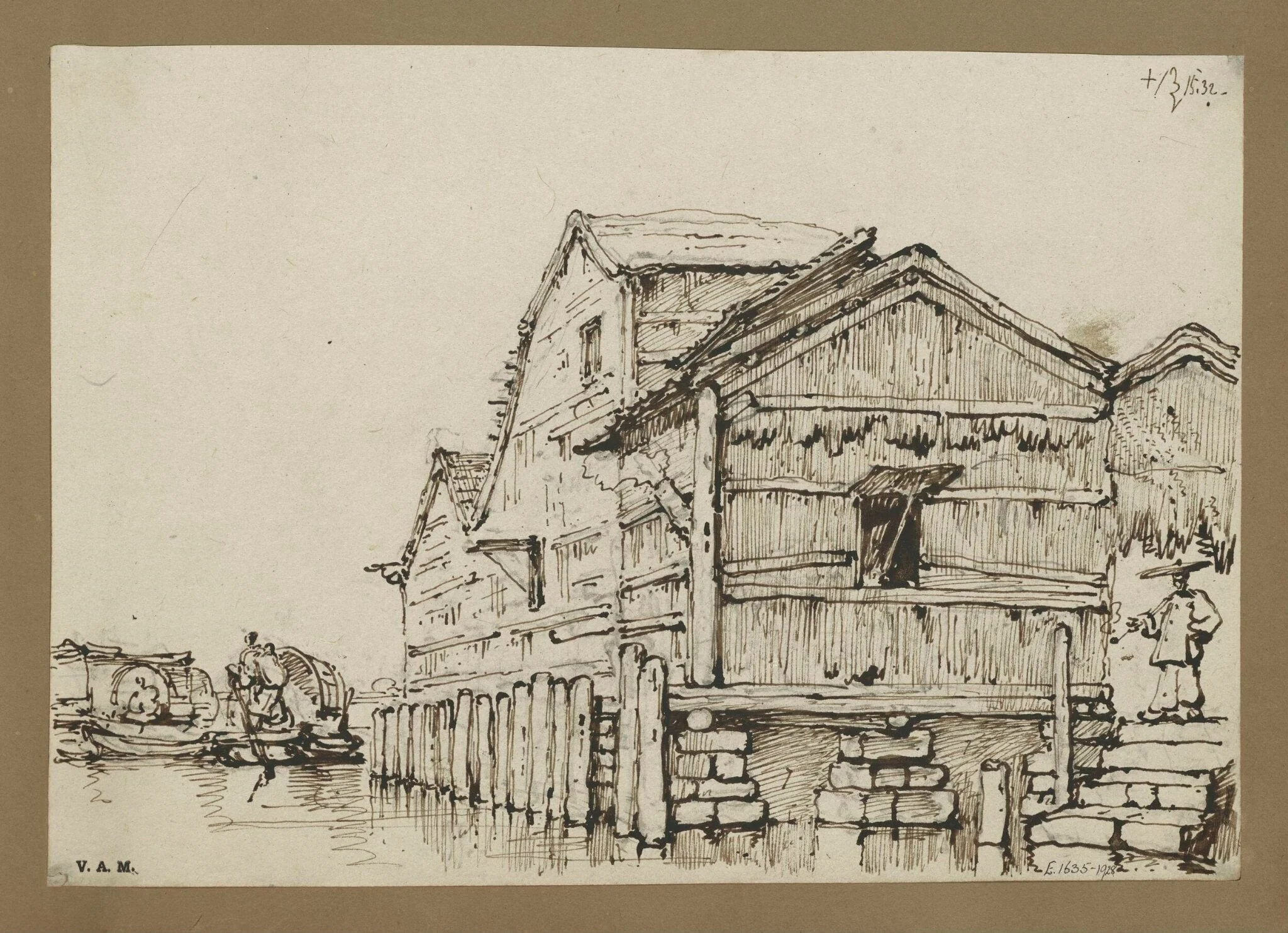 A waterside building, Macau, raised on stone blocks, detail